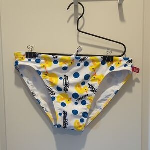 White and Blue Duck Print Swim Trunks